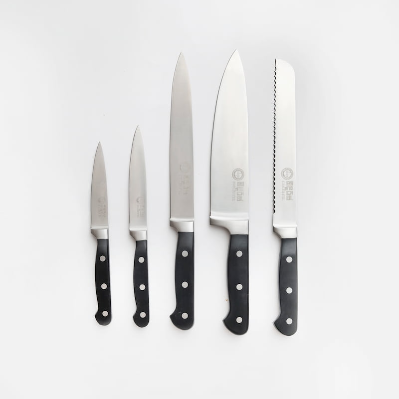 Odiris 5-piece kitchen knife set with stainless steel blades and black handles